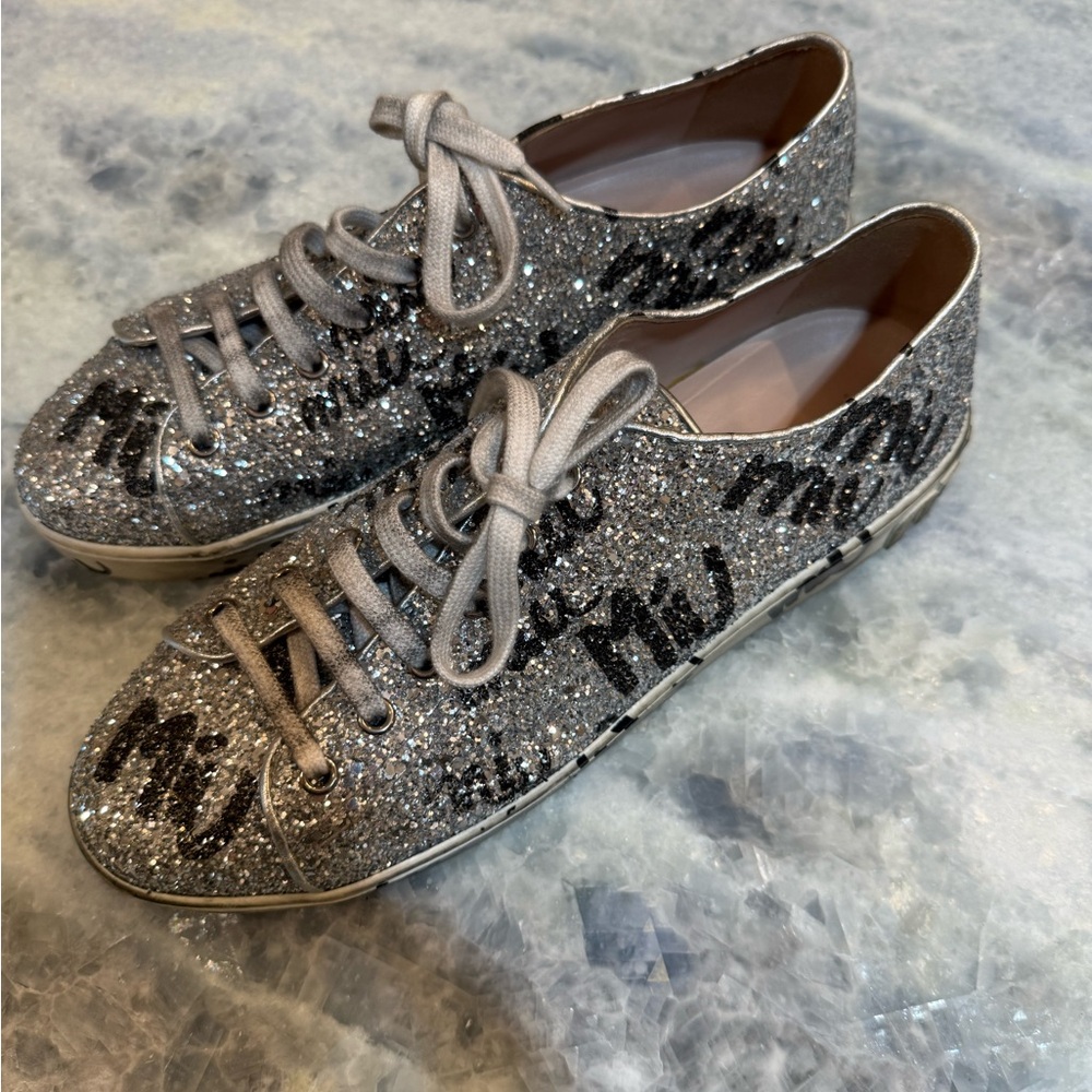 Miu Miu Silver Glitter Sneakers size 41